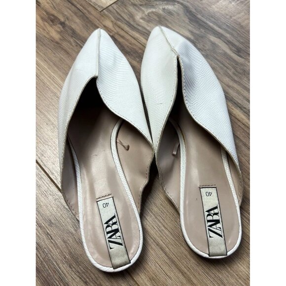 Zara White Textured Croc Leather Mules Pointed Toe EU 40/ Size 9 Women’s - Picture 4 of 8
